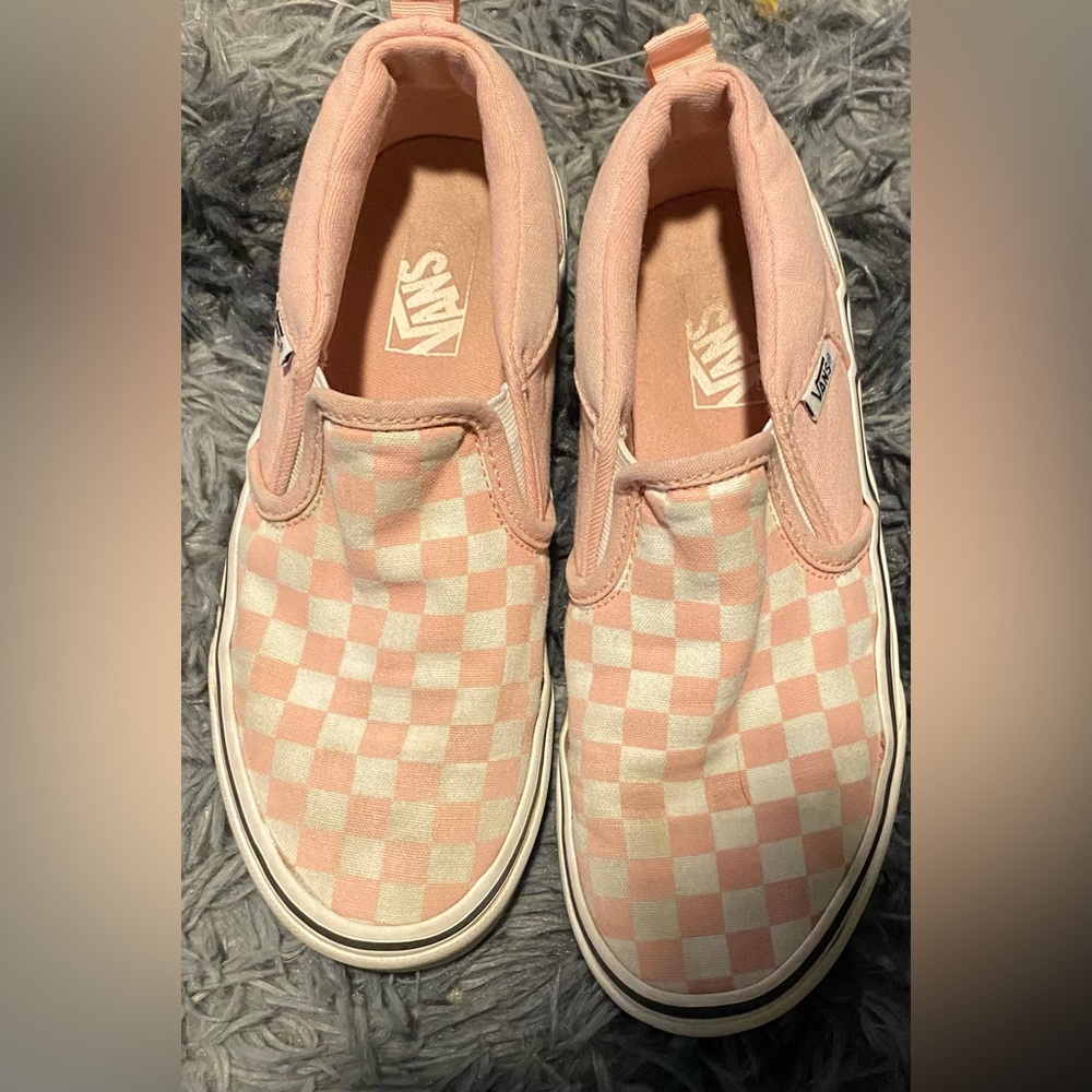 Vans pink checkerboard classic slip on size 3